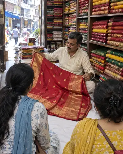 Saree shop with silk sarees on display